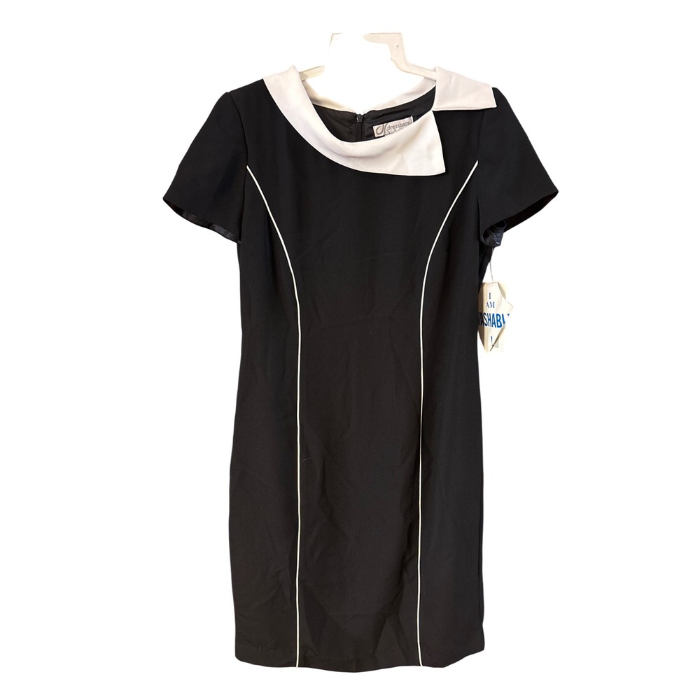 Dressbarn Womens Black White Asymmetrical‎ Collar Sheath Dress Size 10 NWT